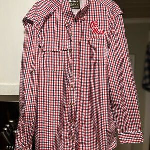 Drake Men's Red and White Plaid Shirt